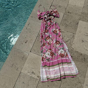 Maaji Pink Floral Boho Maxi Dress with Adjustable Straps S